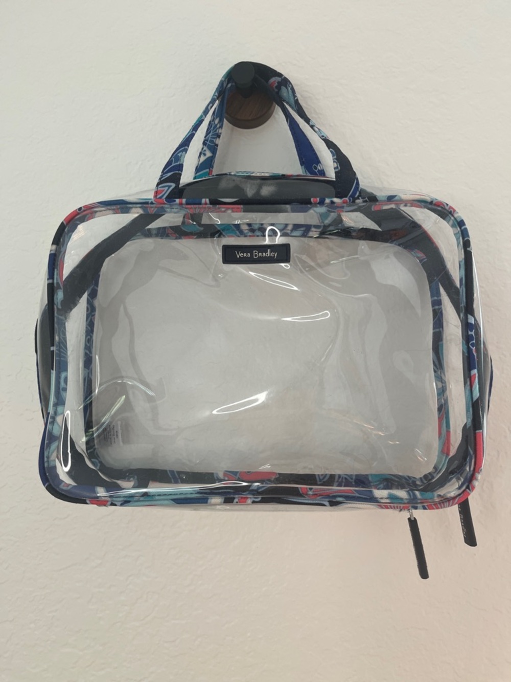 Vera Bradley Clear Cosmetic Tote with Navy Floral Trim and Red Accents